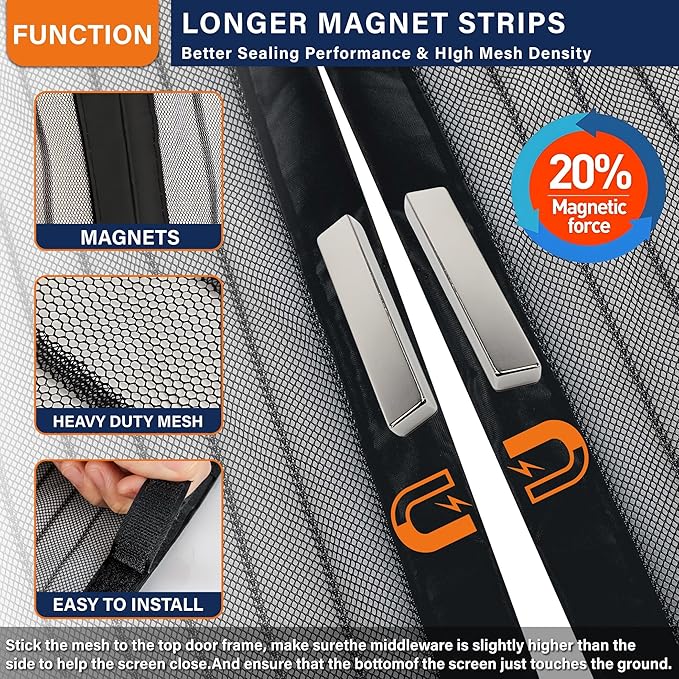 Magnetic Screen Door,Hook&Loop Pet Screen Door Fit Door Size 34" x 80" Heavy Duty Door Screen Magnetic Keep Bugs Out