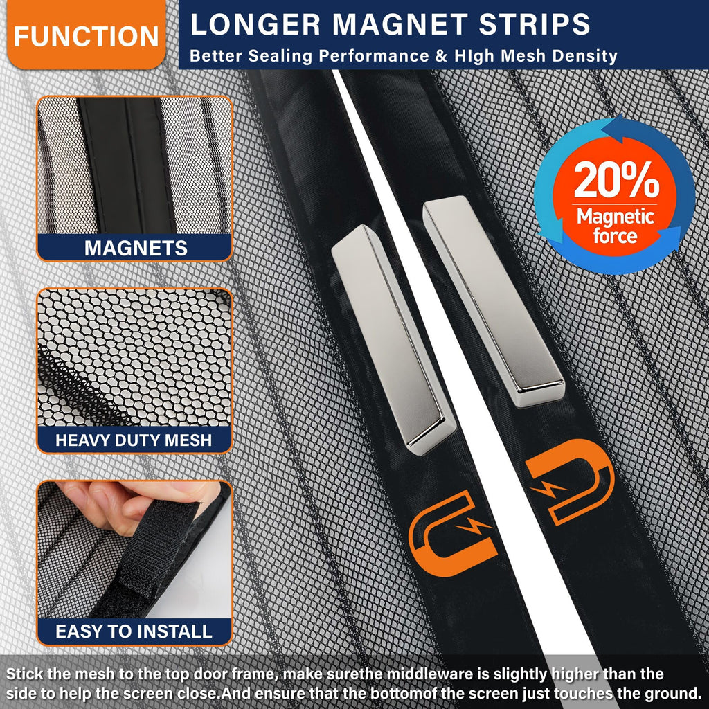 Magnetic Screen Door, Door Screen Magnetic Closure-Keeps Bugs Out Let Breeze in, Heavy Duty Mesh - Pet and Kid Friendly, Works with Front Doors, Sliding Doors Fit Door Size 40 x 96 Inch