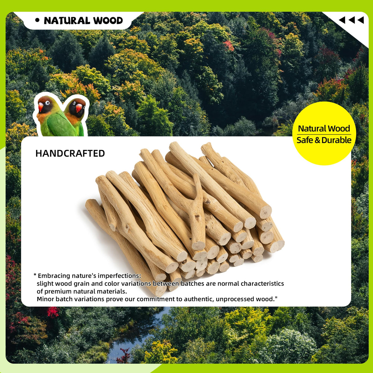 Pecirvoli Bird Perch for Top of Cage, Natural Wood Play Stand