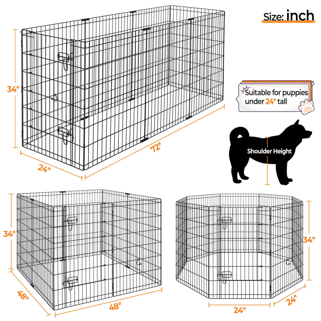 Yaheetech 34" H 8-Panel Foldable Metal Dog Playpen Indoor Outdoor w/Door