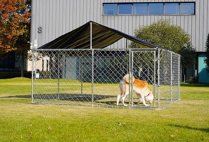 Outdoor Dog Enclosure Heavy Duty Dog Kennel House Mesh Dog Big Cage Pet Kennel Steel Fence with Secure Lock