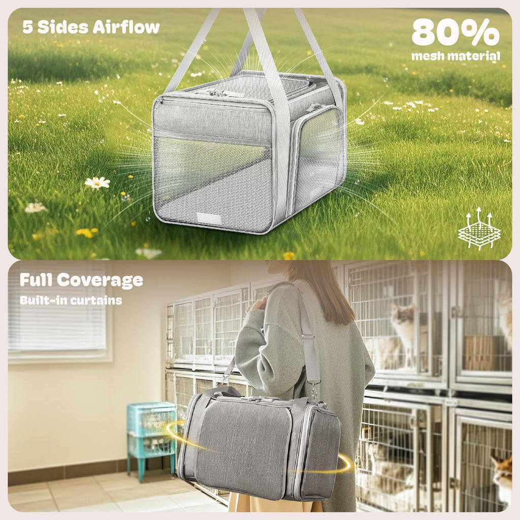 Top and 2 Sides Expandable Cat Carrier 17x11x11 TSA Airline Approved