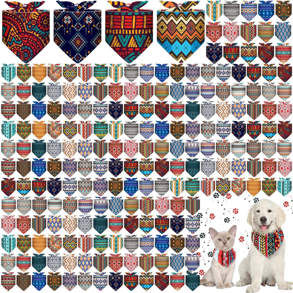Amylove 120 Pcs Dog Bandanas Bulk Holiday Triangle Dog Pack Puppy Kerchief Bandana Adjustable Summer Pet Scarf for Pet Cat Costume Accessories Decor(Geometry)