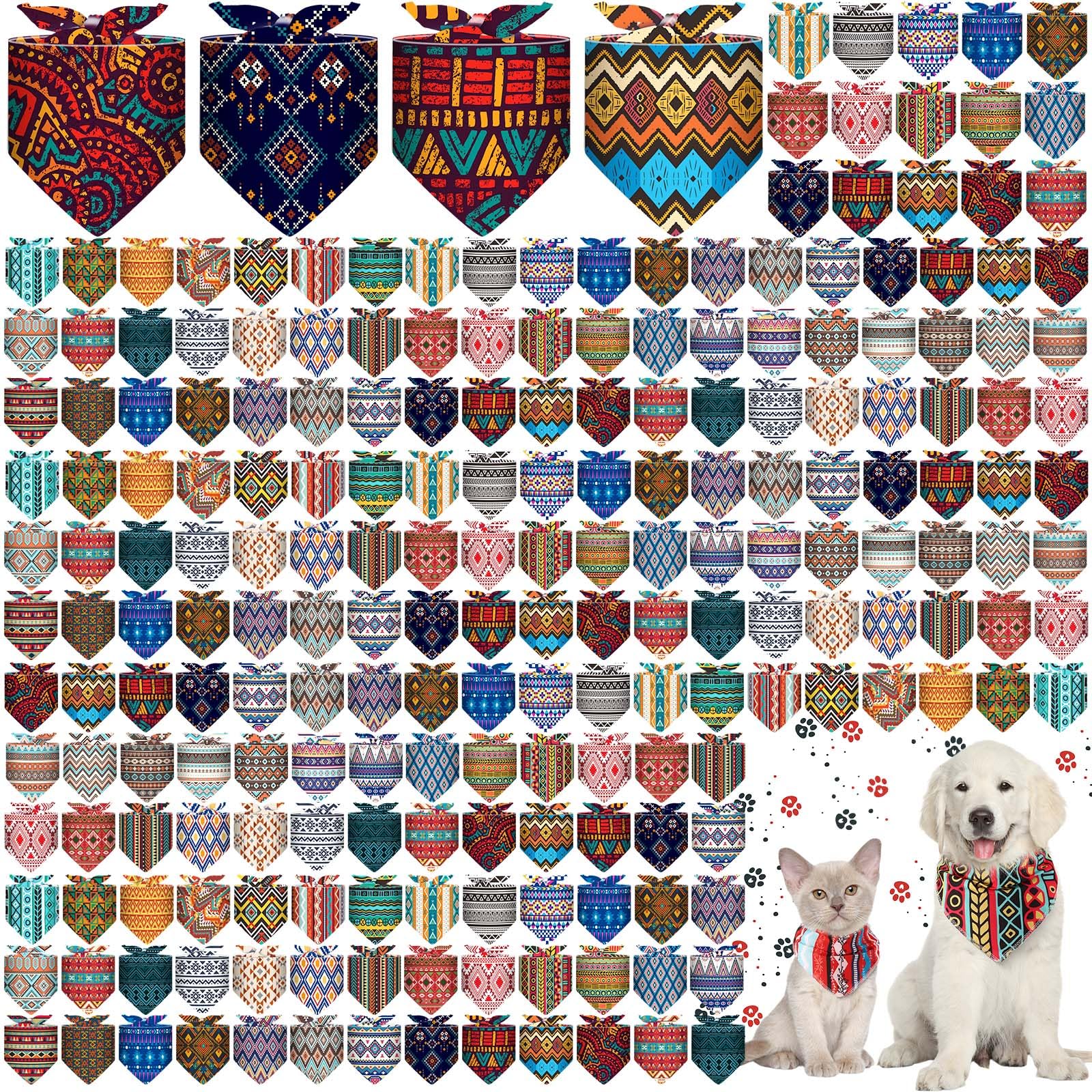 Amylove 120 Pcs Dog Bandanas Bulk Holiday Triangle Dog Pack Puppy Kerchief Bandana Adjustable Summer Pet Scarf for Pet Cat Costume Accessories Decor(Geometry)