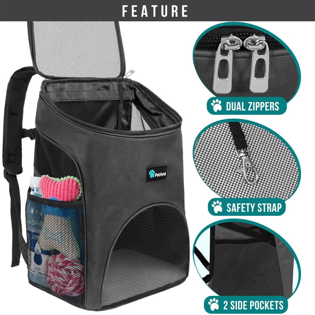 PetAmi Cat Backpack Carrier, Airline Approved Pet Carrier Backpack for Small Dogs and Large Cats, Soft Sided Collapsible Ventilated with Sherpa Bed for Hiking Travel, Max 18 lbs, Gray