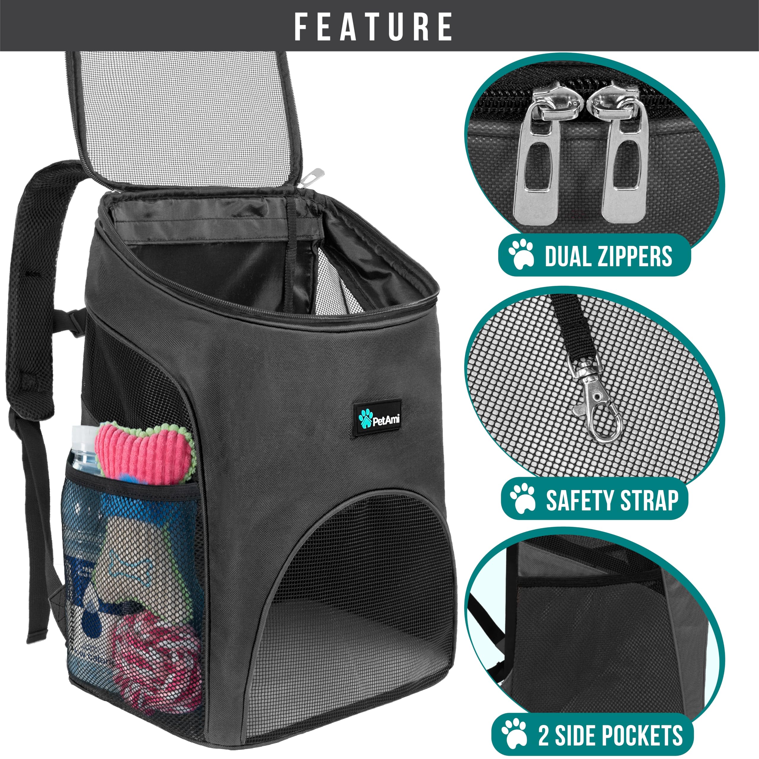 PetAmi Cat Backpack Carrier, Airline Approved Pet Carrier Backpack for Small Dogs and Large Cats, Soft Sided Collapsible Ventilated with Sherpa Bed for Hiking Travel, Max 18 lbs, Gray