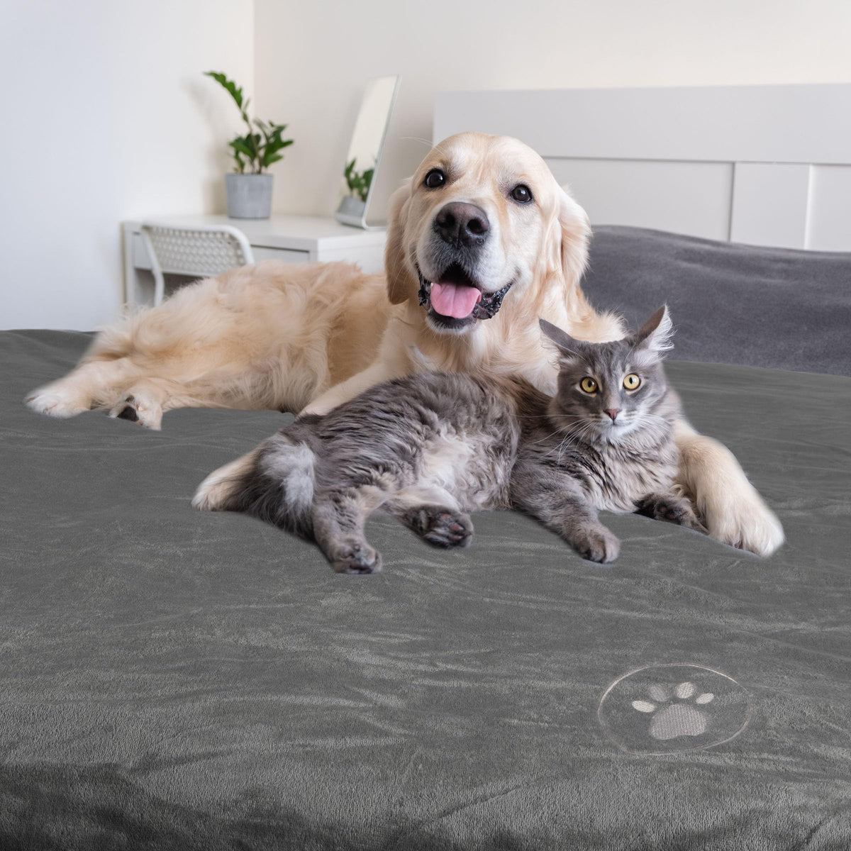 Waterproof Pet Blanket - 30x40-Inch Reversible Sherpa Fleece Throw Protects Couches, Cars, and Beds from Spills, Stains, and Fur by PETMAKER (Gray)
