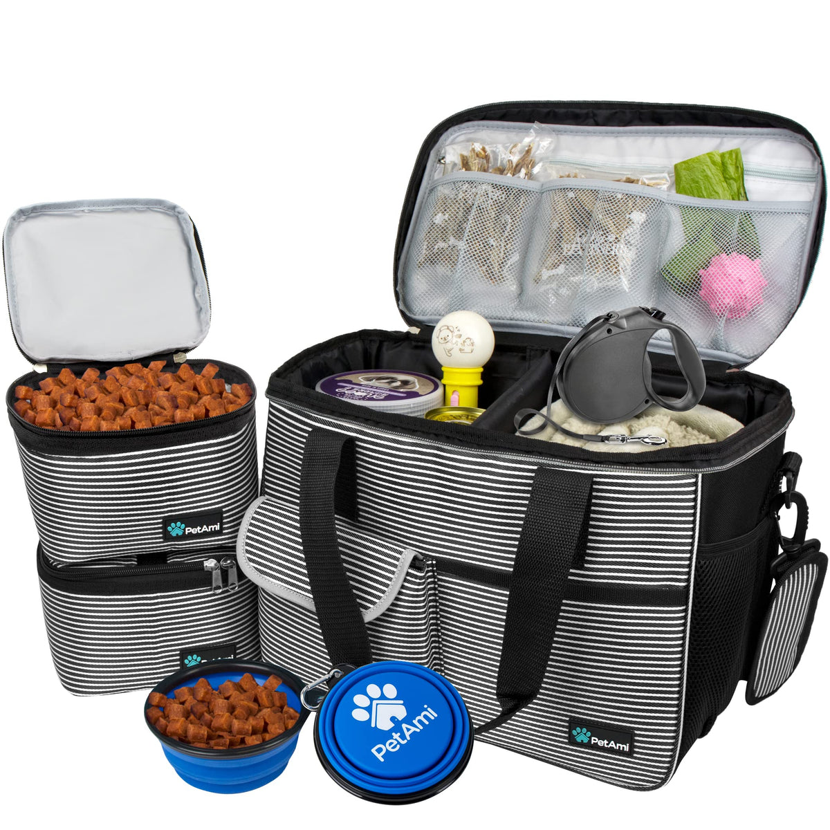 PetAmi Dog Travel Bag Organizer, Pet Supplies Tote Diaper Bag, Black Medium