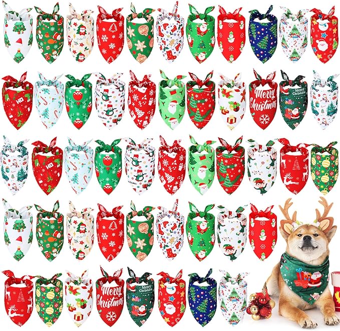 Abbylike 50 Pcs Hanukkah Dog Bandanas Bulk Blue Bandanas for Dogs Triangle Kerchief Bibs Scarf Set for Pet Hanukkah Costume Photo Props Accessories Pet Shops, 25 Styles (25.6 x 17.7 x 17.7)