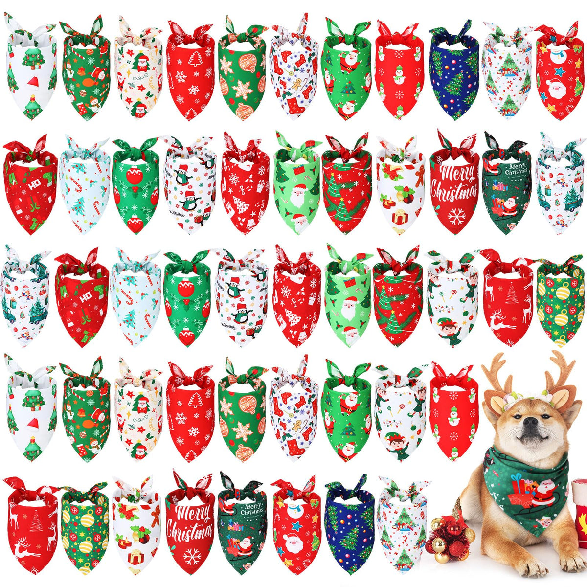 Abbylike 50 Pcs Paw Print Dog Bandanas Bulk, Halloween & Birthday Party