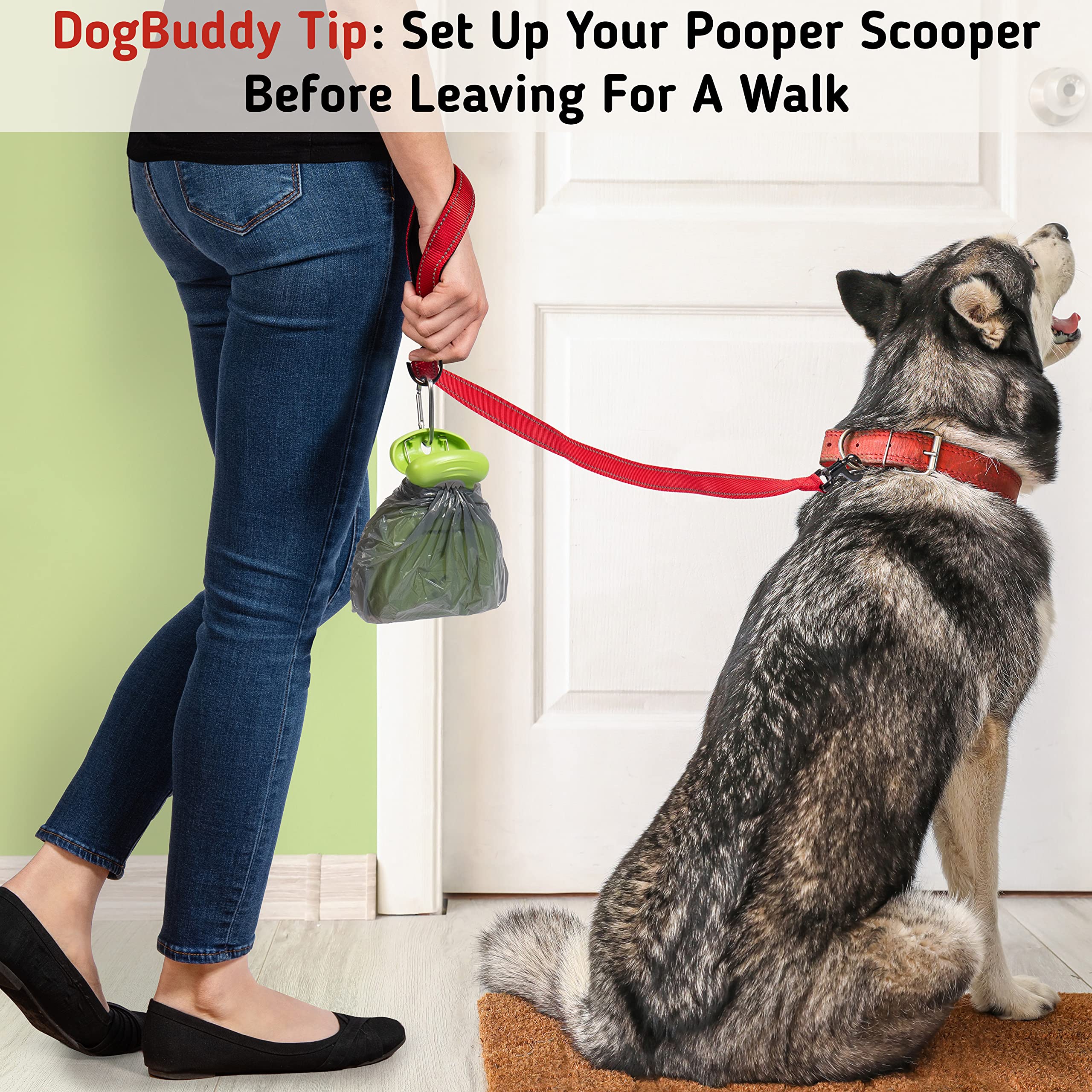 DogBuddy Pooper Scooper, Portable Dog Pooper Scooper, Poop Scooper for Small and Large Dogs, Pooper Scooper with Bag Attachment, Leash Clip and Dog Waste Bags Included (Large, Taupe)