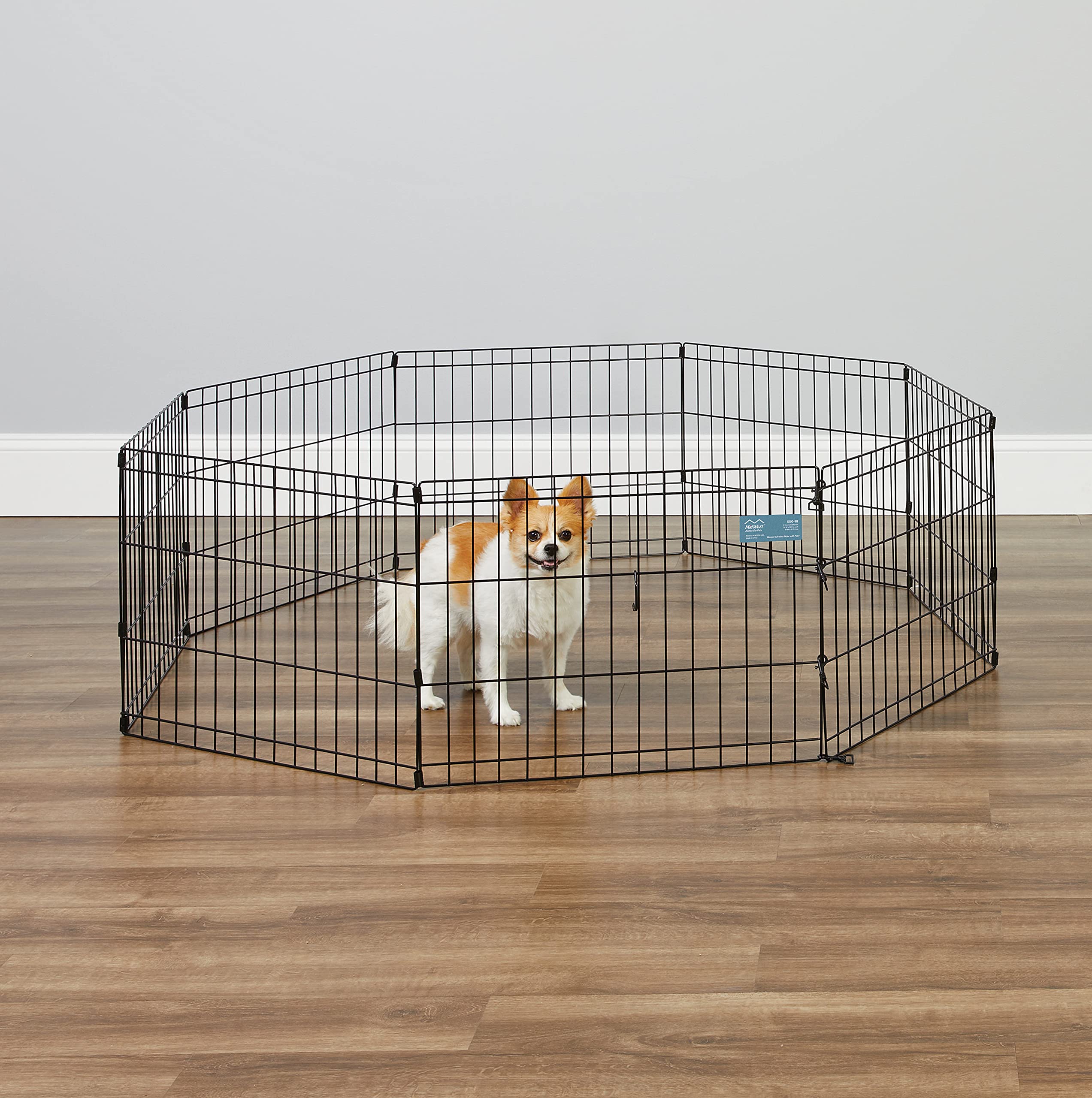 MidWest Homes for Pets 18-Inch Exercise Pen, for Indoor and Outdoor use, 16 Sq Feet of Play, Folding Dog Pen, No Door Design for Maximum Security, Easy to Set Up, Foldable Dog Playpen