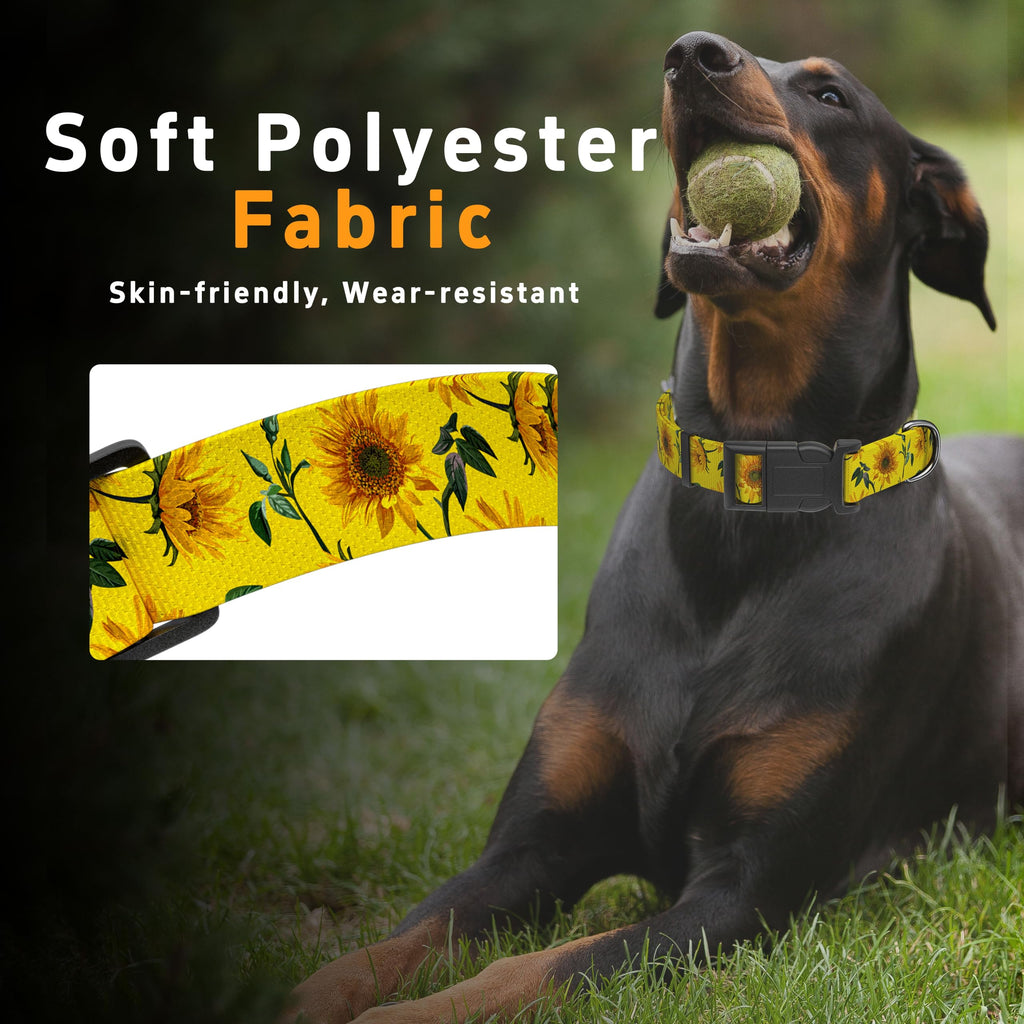 Seyezo Dog Collar, Sunflower Floral Puppy Collar, Yellow Sunflower, S