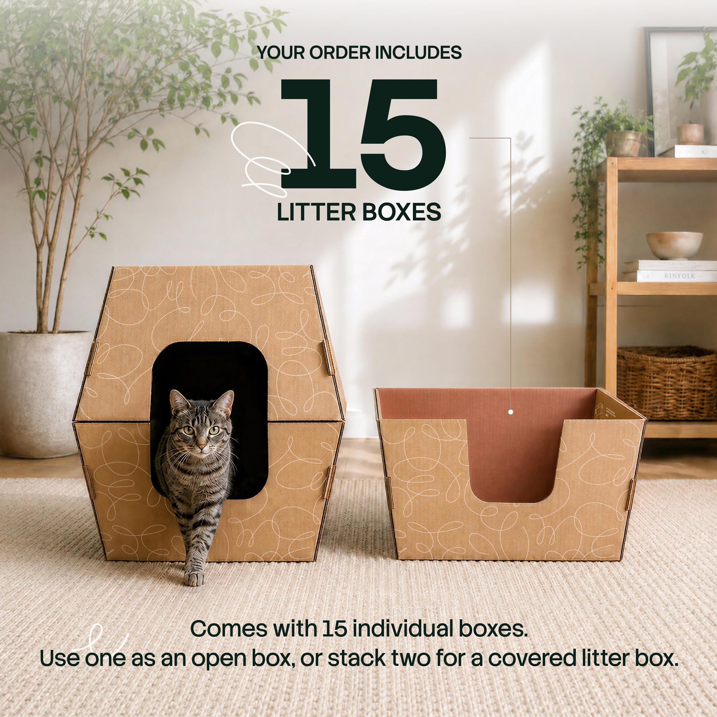 Cats Desire Disposable Cat Litter Boxes with High Sides - 15 Boxes - Extra Large Leak-Resistant, Use Open or Enclosed - Cardboard Litter Boxes - Made in USA, 15pk