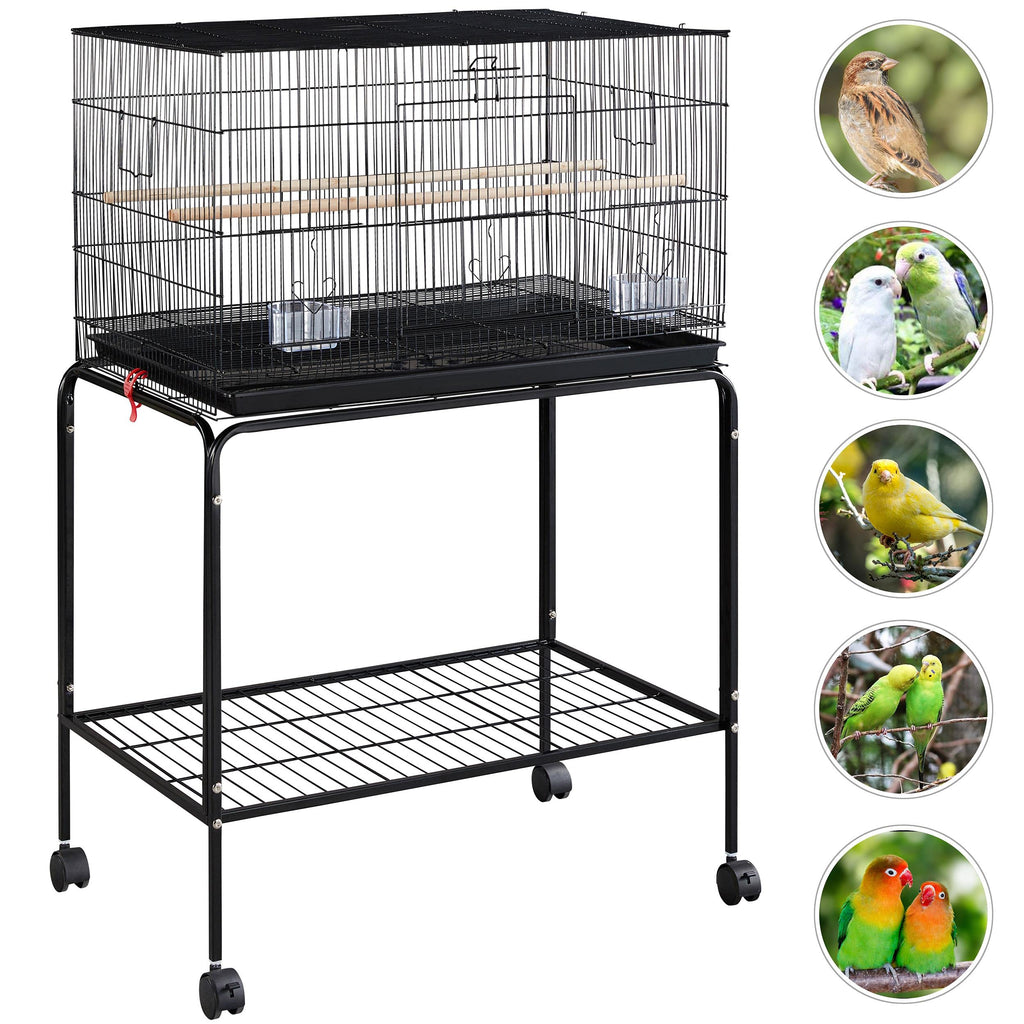 Yaheetech 47-inch Rolling Breeding Flight Bird Cages for Parakeets Budgies Finches Cockatiels Conures Lovebirds Canaries Parrots w/Detachable Stand, Black