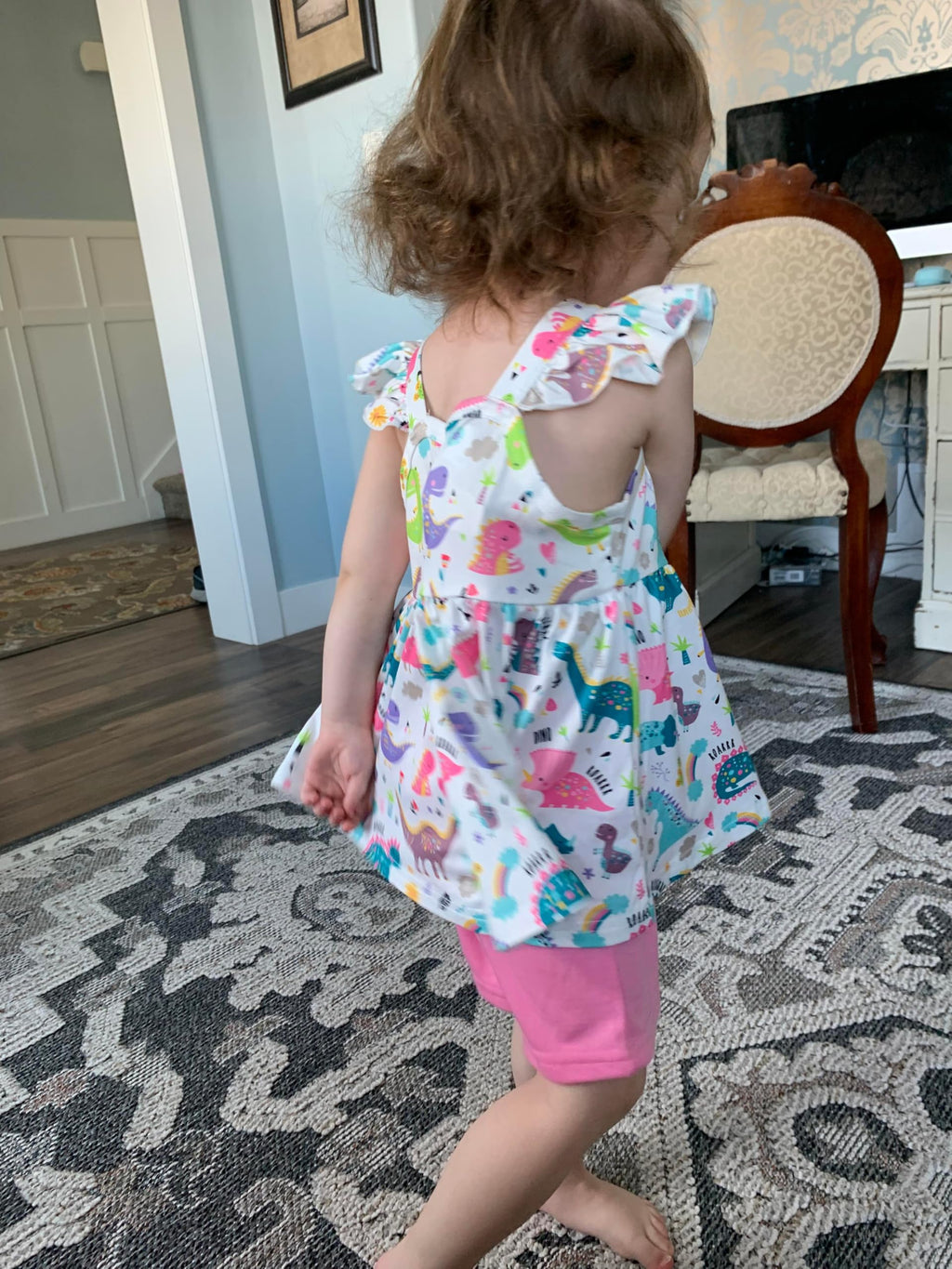 Baby Girl Summer Outfits Dinosaur Clothes Flutter Sleeve Tank Top White Shirts and Causal Shorts 2PCS Dino Clothes Set Size 3t/6652
