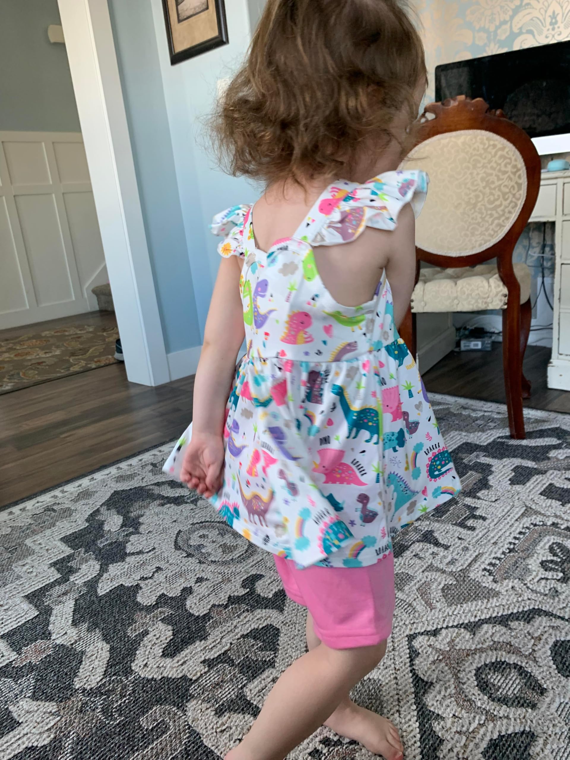 Baby Girl Summer Outfits Dinosaur Clothes Flutter Sleeve Tank Top White Shirts and Causal Shorts 2PCS Dino Clothes Set Size 8t/6652
