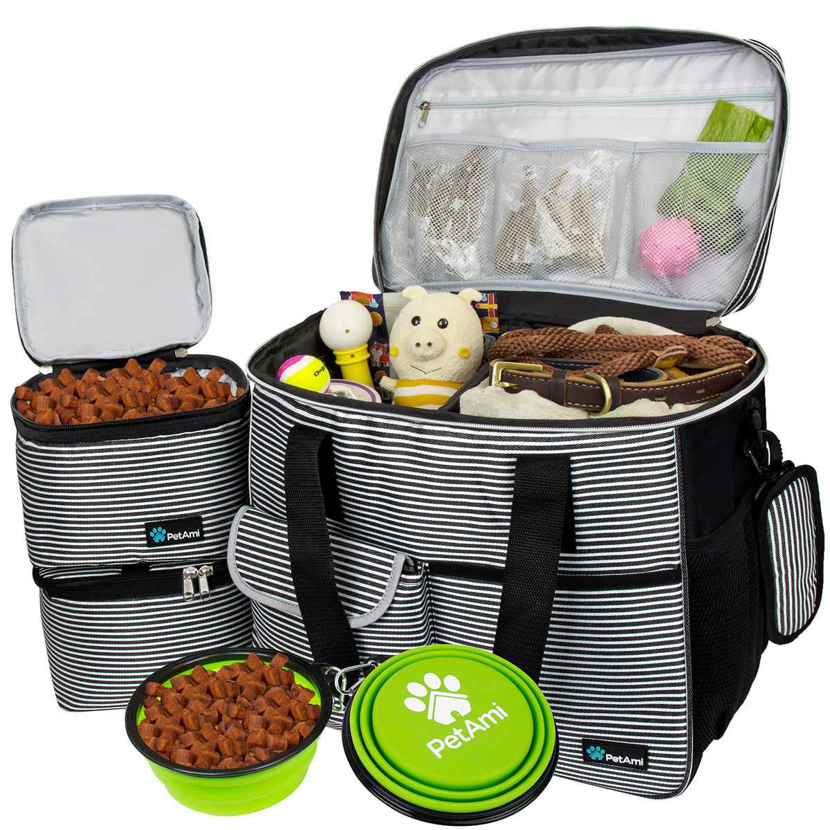 PetAmi Dog Travel Bag Organizer, Pet Supplies Tote Diaper Bag, Black Medium