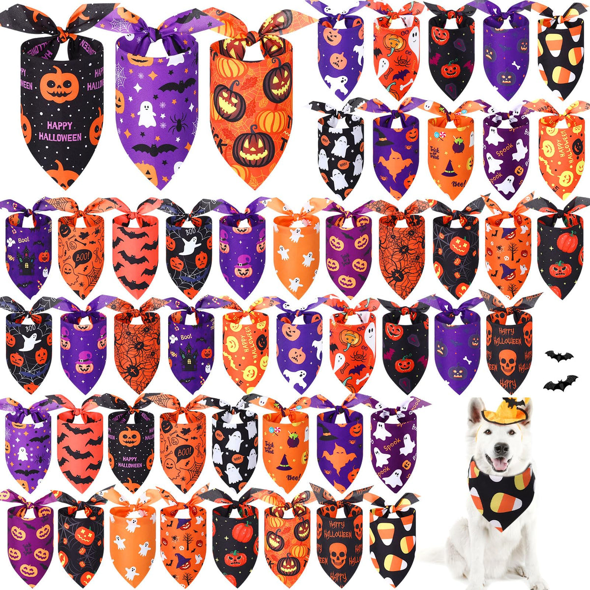 Abbylike 50 Pcs Paw Print Dog Bandanas Bulk, Halloween & Birthday Party