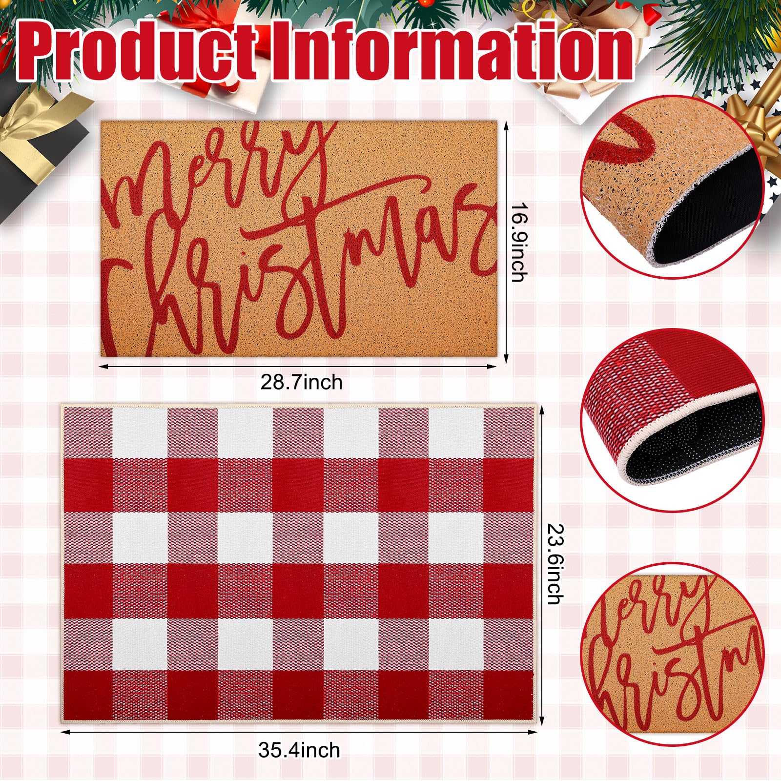 Tinideya 2 23.6 X 35.4 Inches Red White Plaid Red White