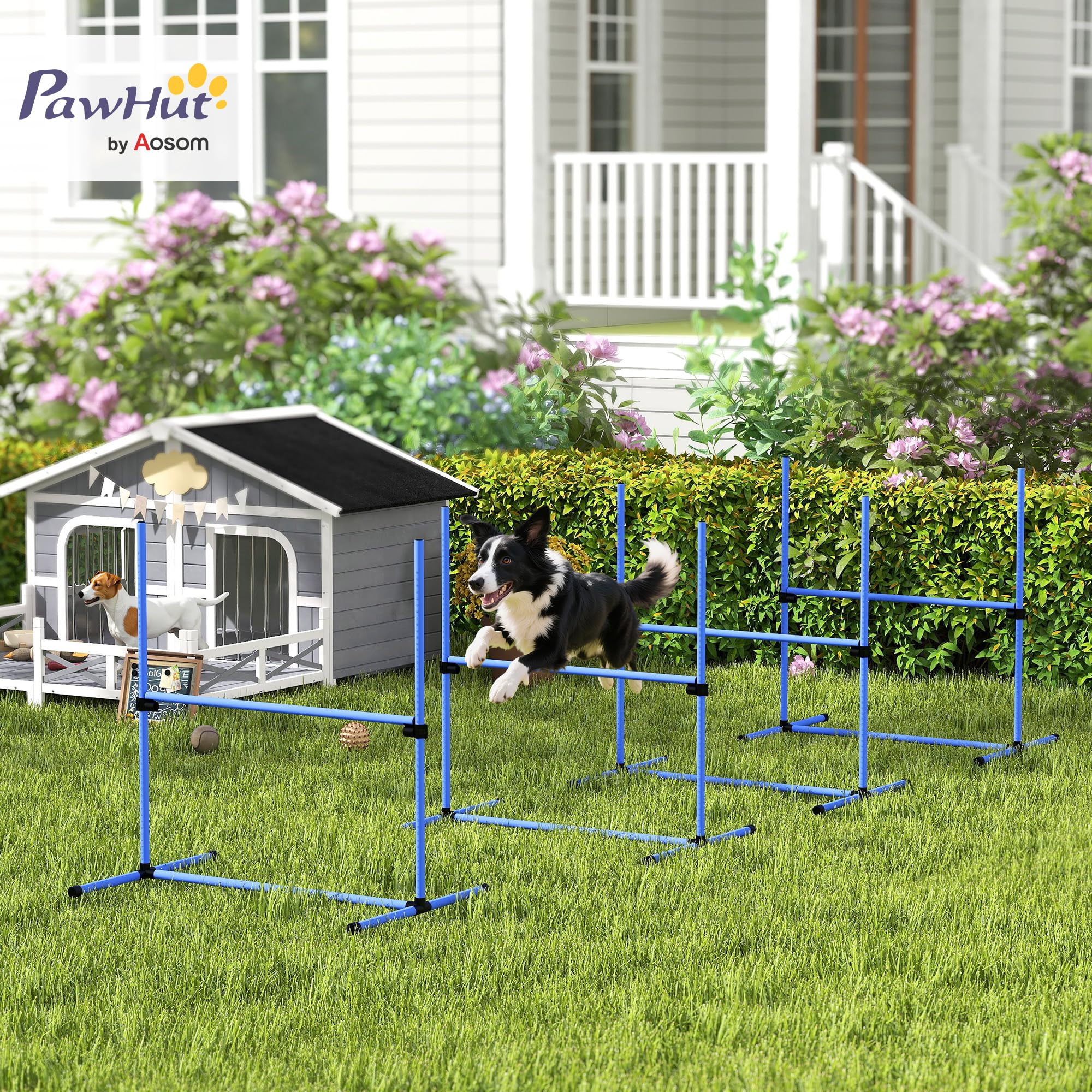PawHut 4 Piece Dog Agility Training Equipment for Dog Agility Course Blue