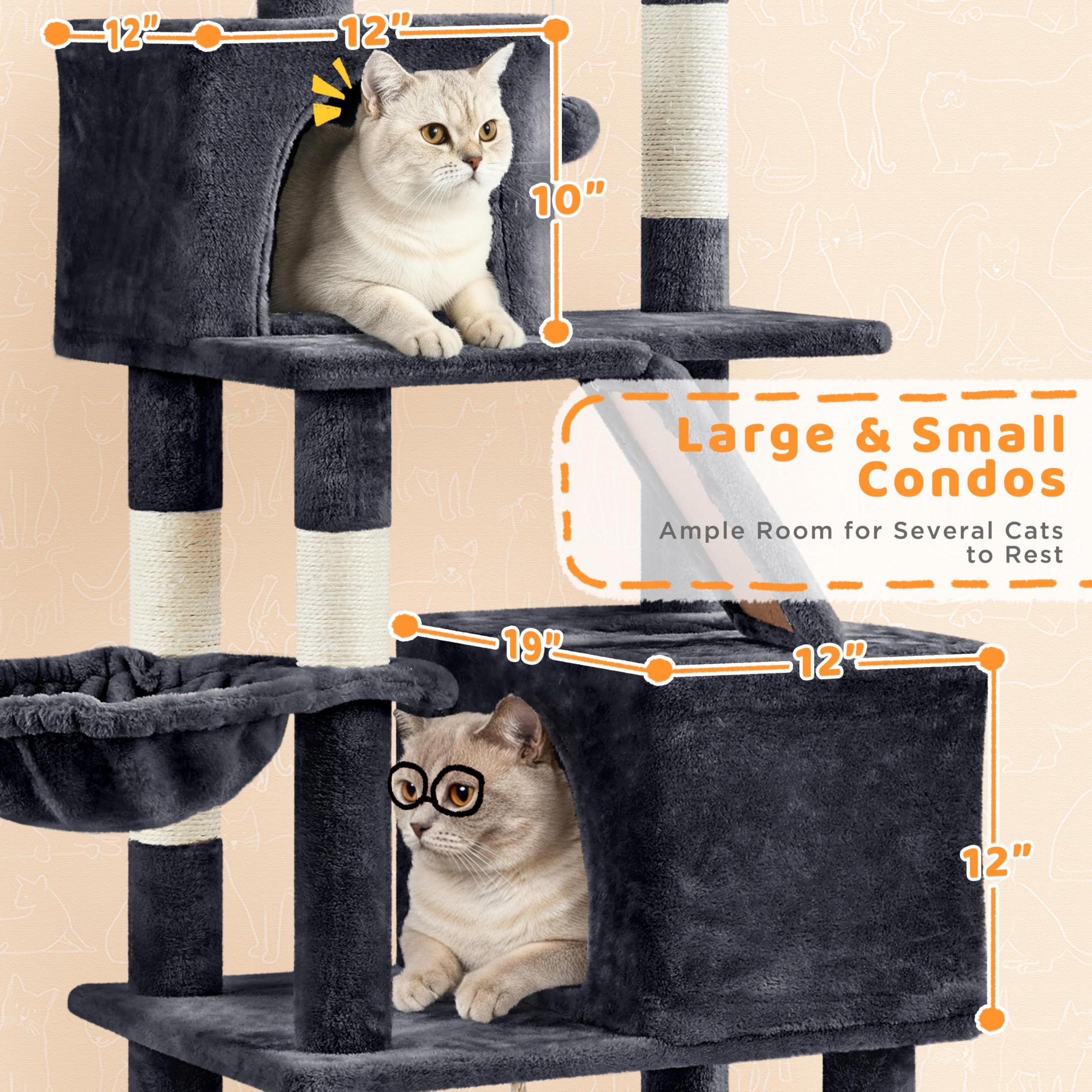 Yaheetech 82.5in Tall Cat Tree for Large Cats, Sturdy Multi-Level Condo