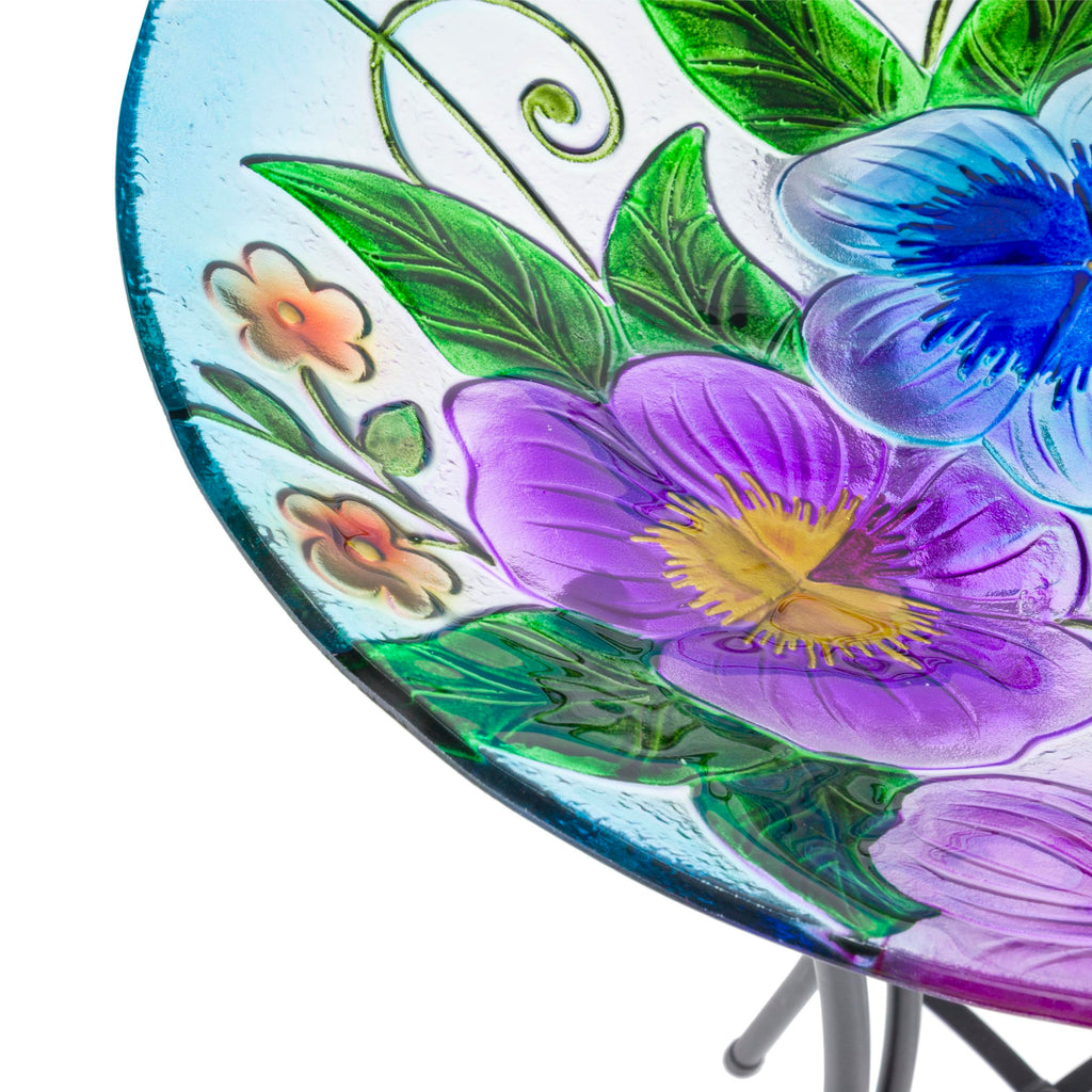 Alpine Corporation 18" Glass Birdbath Topper with Colorful Butterfly and Flowers