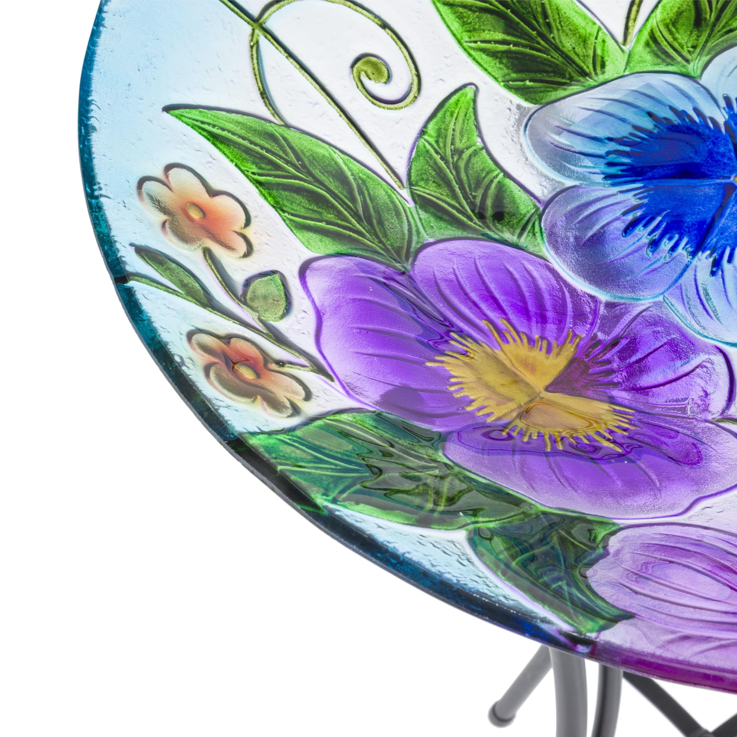 Alpine Corporation 18" Glass Birdbath Topper with Colorful Butterfly and Flowers