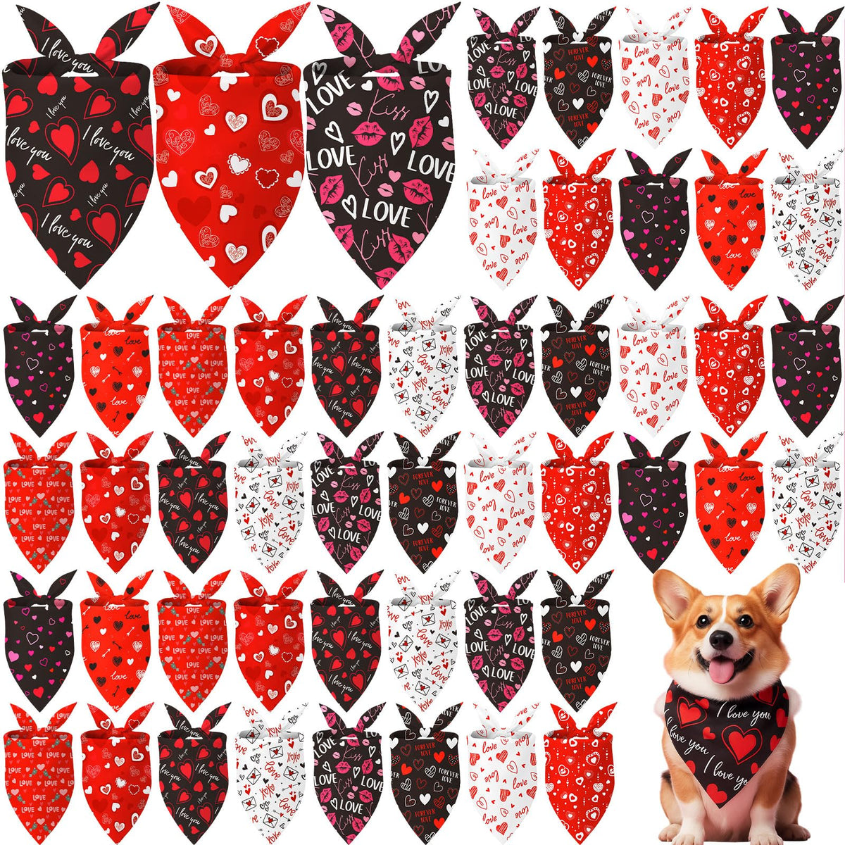 Weewooday 50 Pcs Christmas Red and Green Plaid Dog Bandanas Bulk for Medium