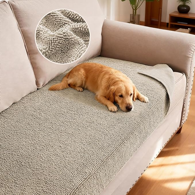 H.VERSAILTEX Non Slip Pet Couch Cover Chenille Dog Bed Protector Thick Soft Sofa Slipcover Pet Friendly Washable Couch Cushion Covers for Pets (30" x 70", Gray)