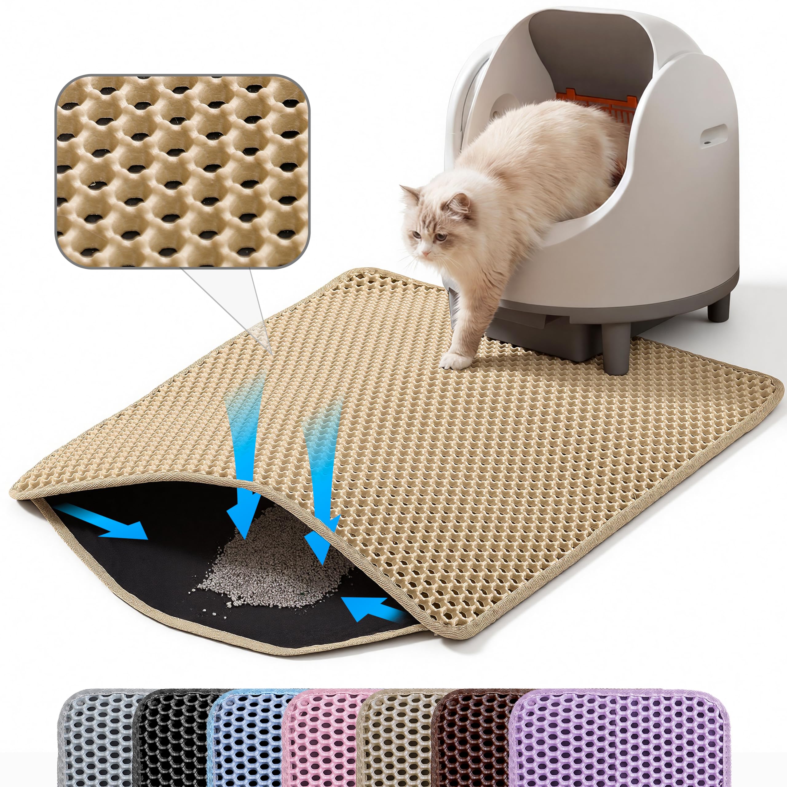 Petinstinct Cat Litter Mat, Double Layer Honeycomb Litter Box Mat