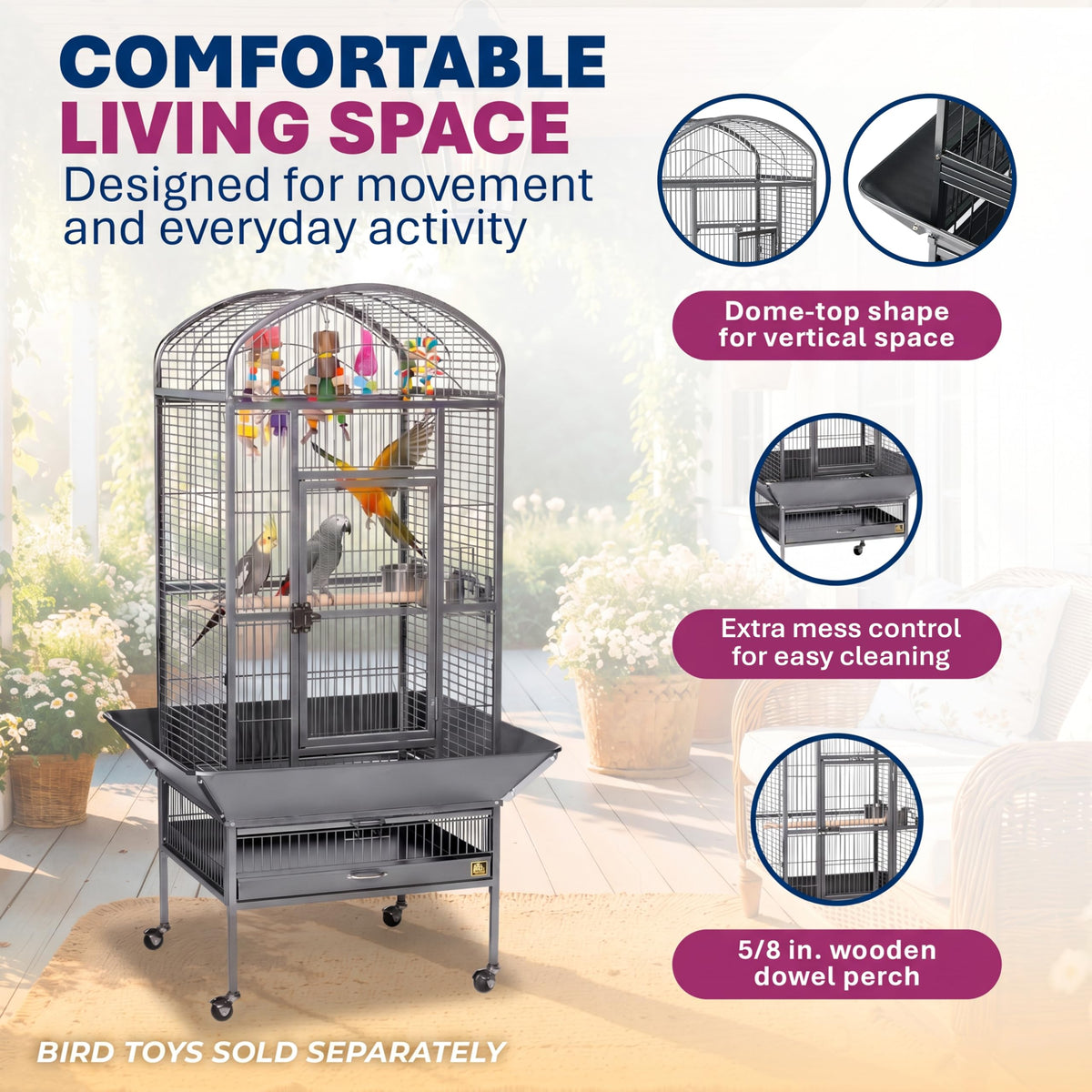 Prevue Pet Products Dometop Bird Cage - Large, Black Hammertone