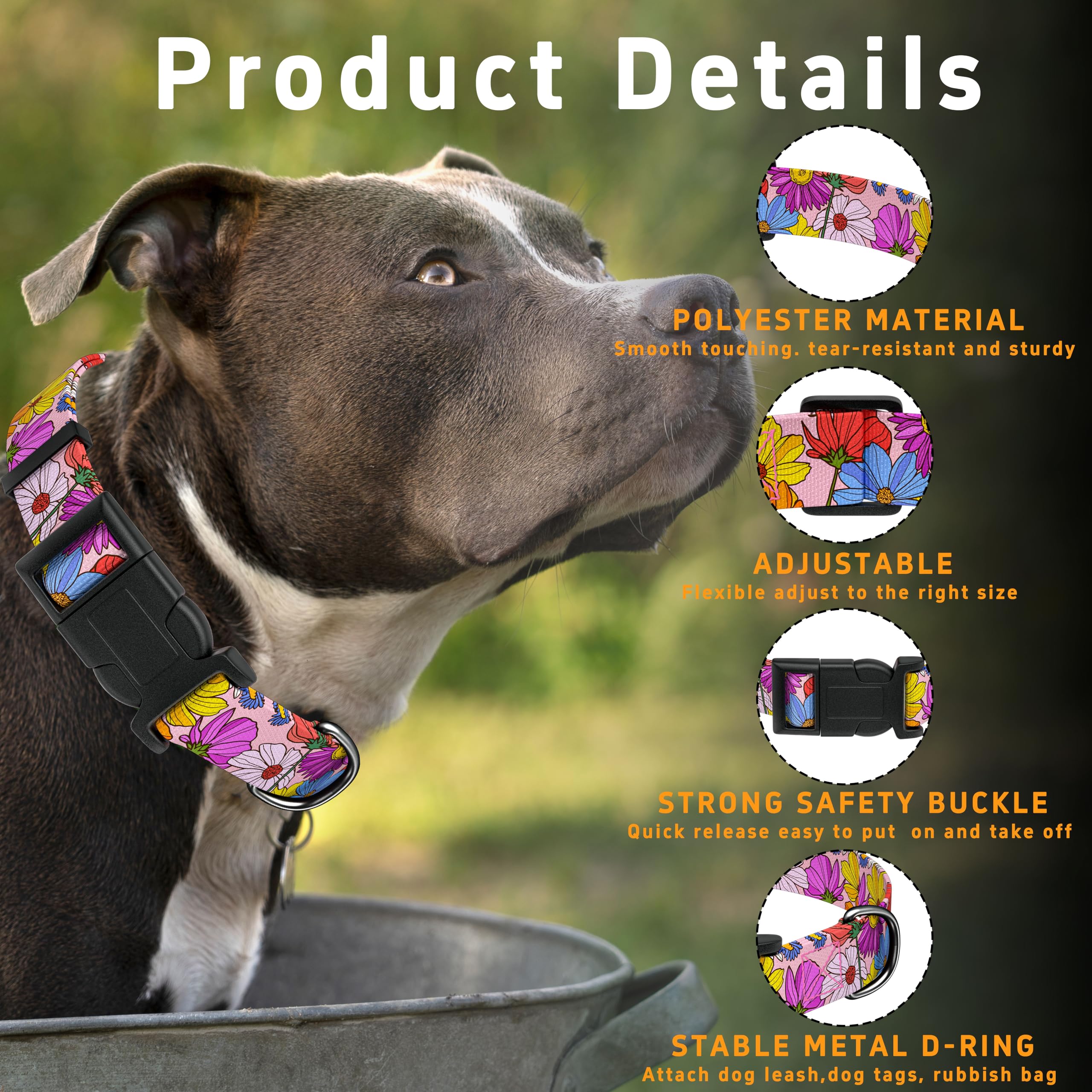Seyezo Dog Collar, Pink Floral Boys Girls Puppy Collar for Small Medium Large Dogs, Adjustable Soft Floral Pet Collar with Safety Buckle for Male Females(Pink Floral, XS)
