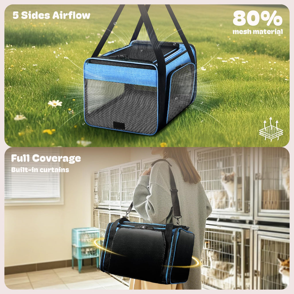 Top and 2 Sides Expandable Cat Carrier 18x11x11 TSA Airline Approved