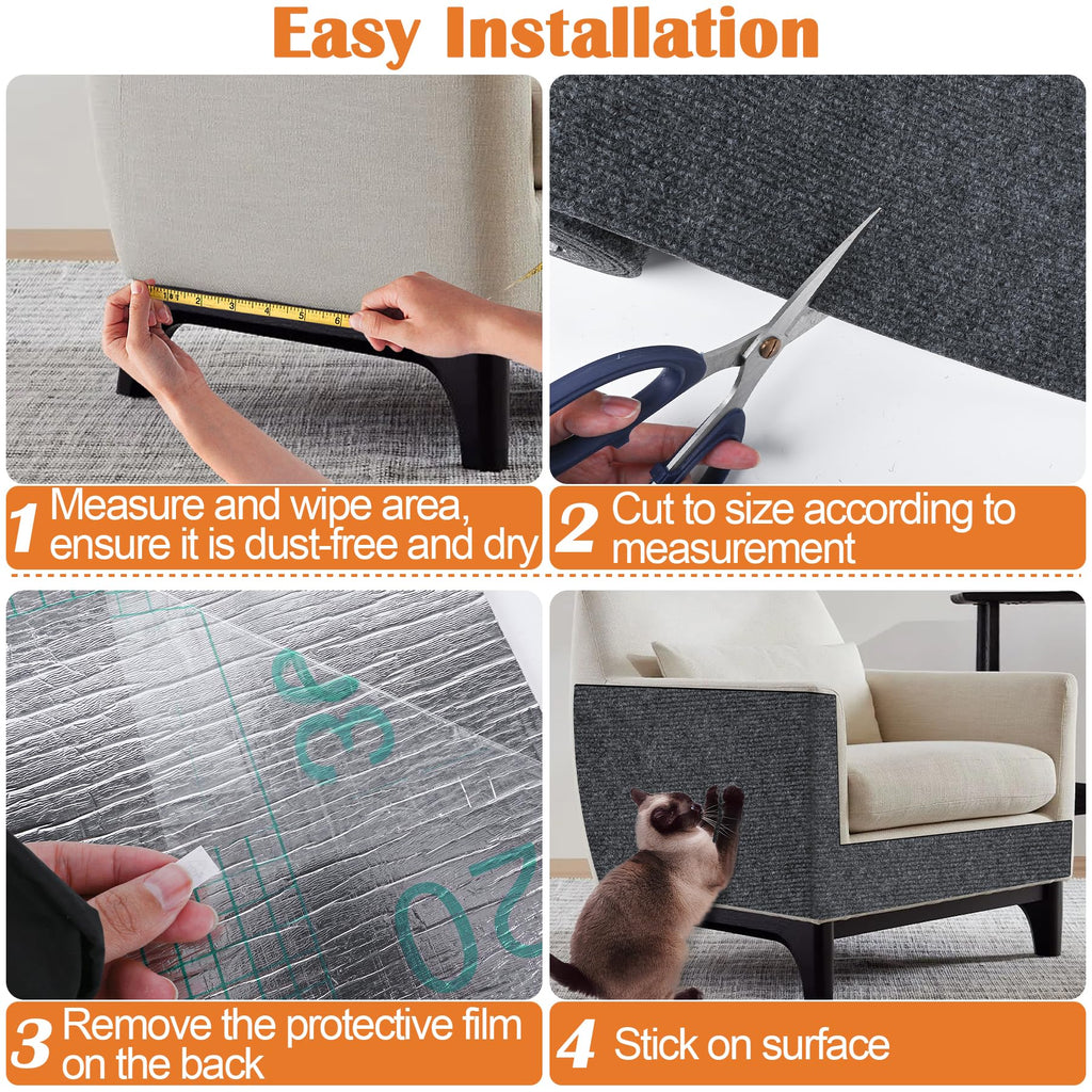 Cat Scratch Furniture Protector - 100" x 13.8" Trimmable Self-Adhesive Cats Claws Scratch Pads, DIY Cat Climbing Couch Protector for Scratch Post Cat Tree Replacement Indoor (Dark Gray)