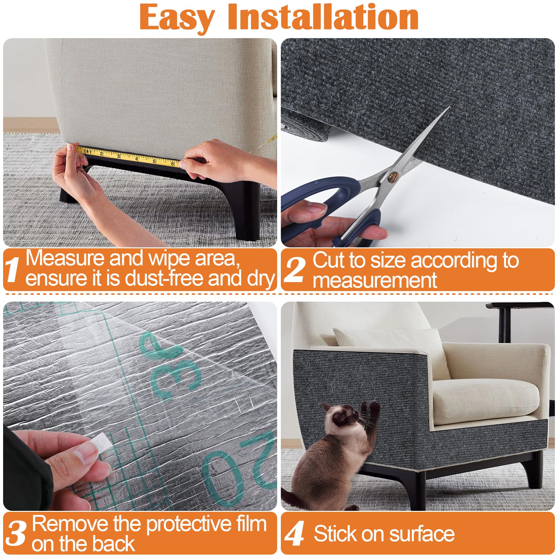 Cat Scratch Furniture Protector - 100" x 13.8" Trimmable Self-Adhesive Cats Claws Scratch Pads, DIY Cat Climbing Couch Protector for Scratch Post Cat Tree Replacement Indoor (Dark Gray)
