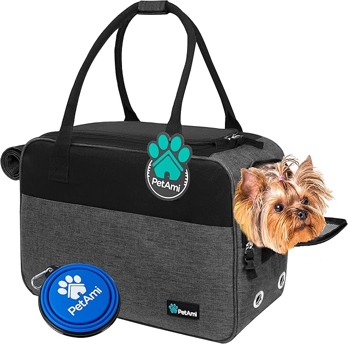 PetAmi Dog Purse Carrier for Small Dogs Cats, TSA Airline Approved Soft-Sided Pet Carrier with Pockets, Ventilated Travel Tote Bag with Bed & Shoulder Strap, Puppy Kitten