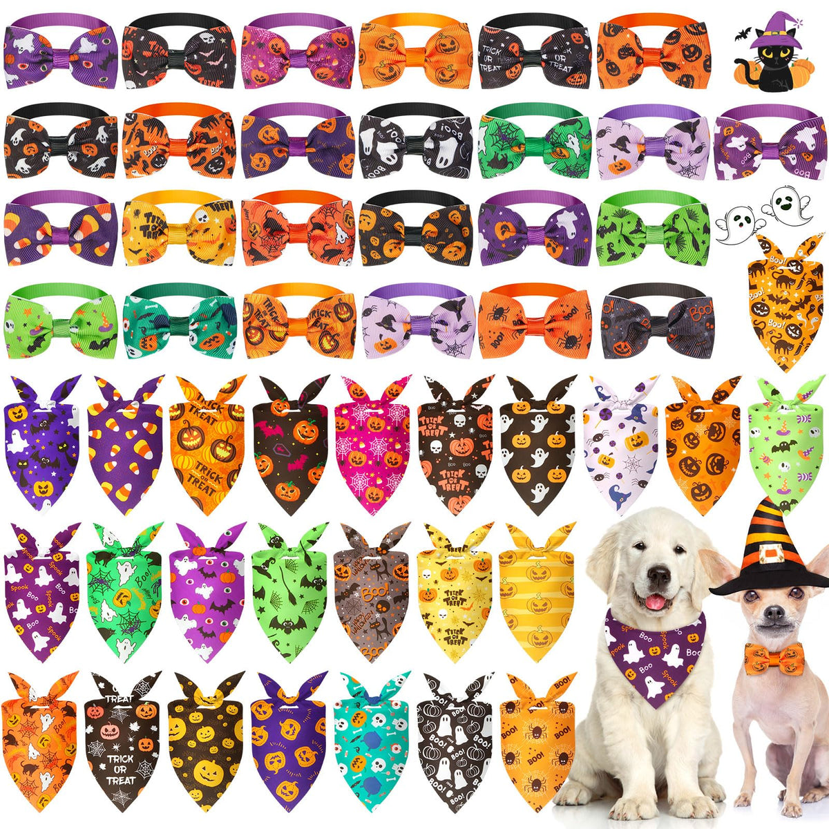 Sanwuta 50 Pcs Winter Dog Bandanas Bulk and Charm Collar Bow Ties Set 25 Snowflake Bandanas for Dogs 25 Snowflake Doggie Collar Triangle Cat Scarf Bowtie for Small Medium Large Pet Winter Costume