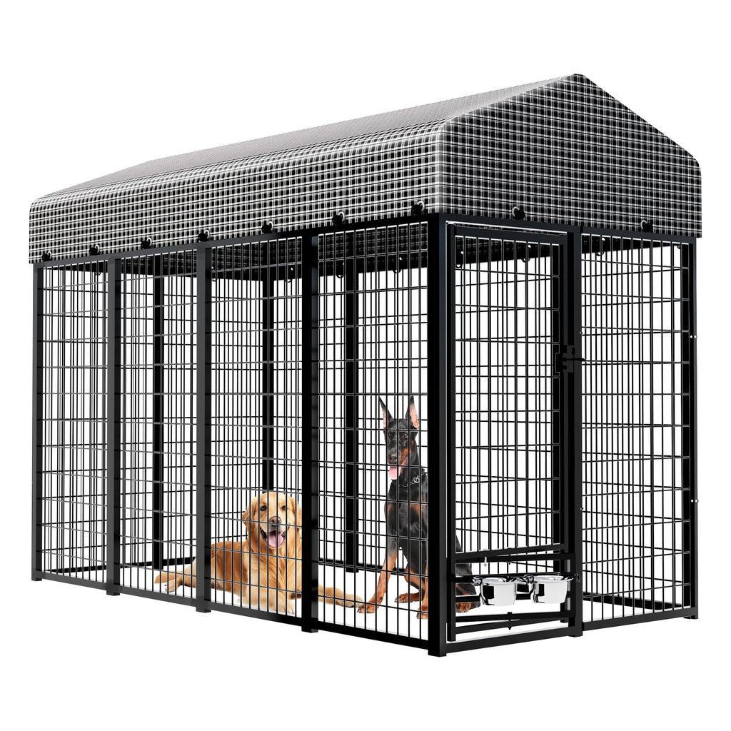 Kicari Large Dog Kennel Outside with Roof, Heavy-Duty Indoor Outdoor Dog Run Dog Enclosure with Removable Cover, Dog Pens Outside Playpen with Latch-Lock & Swivel Feeding Door, 4x8x6 Ft