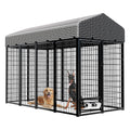 Kicari Large Dog Kennel Outside with Roof, Heavy-Duty Indoor Outdoor Dog Run Dog Enclosure with Removable Cover, Dog Pens Outside Playpen with Latch-Lock & Swivel Feeding Door, 4x8x6 Ft