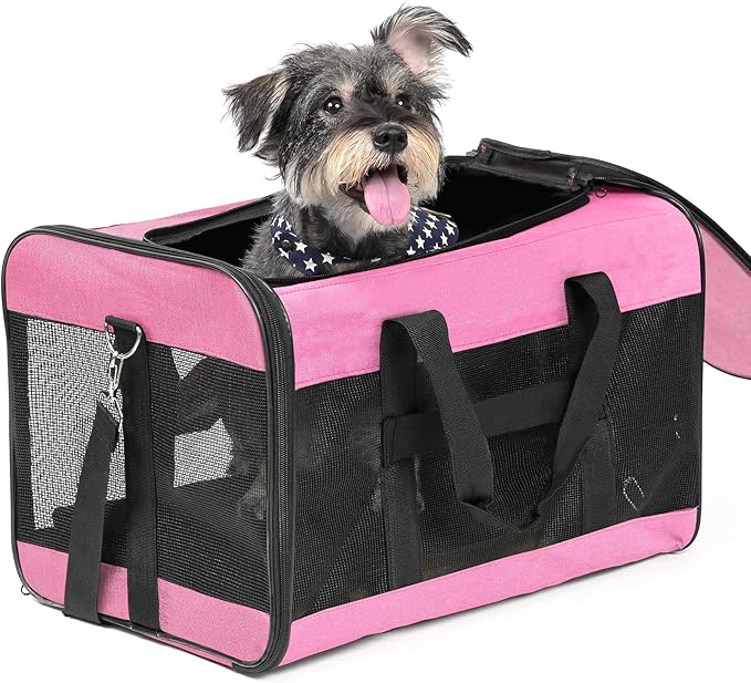 Conlun Dog Carrier Soft Sided, Large Cat Carrier with Inner Safety Leash, Pet Transport Carrier for Large Cats and Medium Dogs up to 20 Lbs, Collapsible Travel Puppy Carrier Bag -Black L