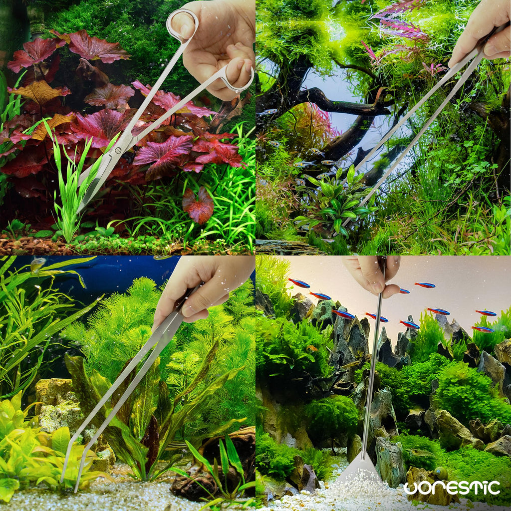 VORESTIC 4Pcs Aquascaping Tools, Stainless Steel Aquarium Tweezers, Scissors and Spatula - Aquascape Tools Set for Trimming, Maintenance