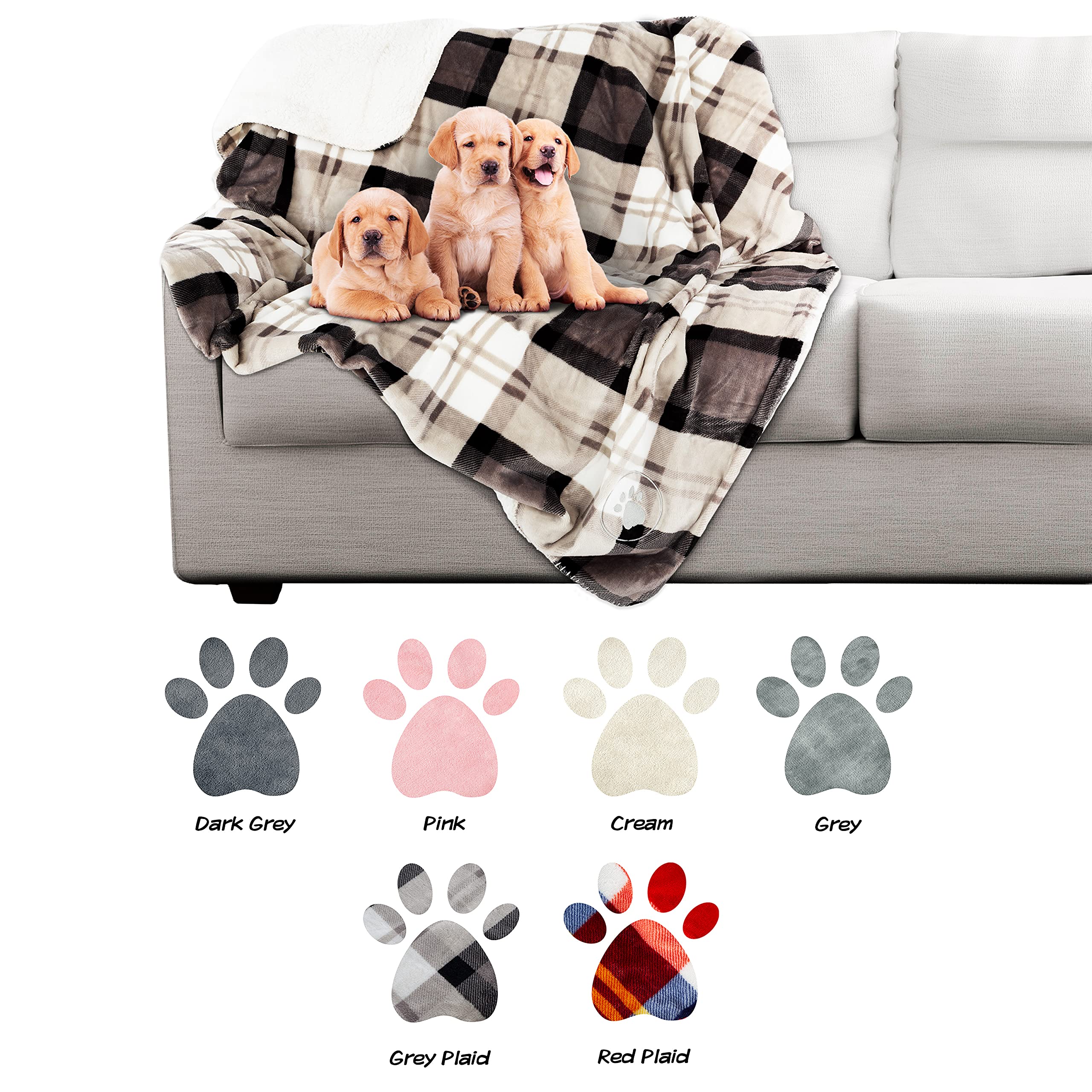 Pet Blanket - Reversible Waterproof Plaid Throw Protects Couch, Car, and Bed from Spills, Stains, or Fur - Dog and Cat Blankets by Petmaker (Gray)