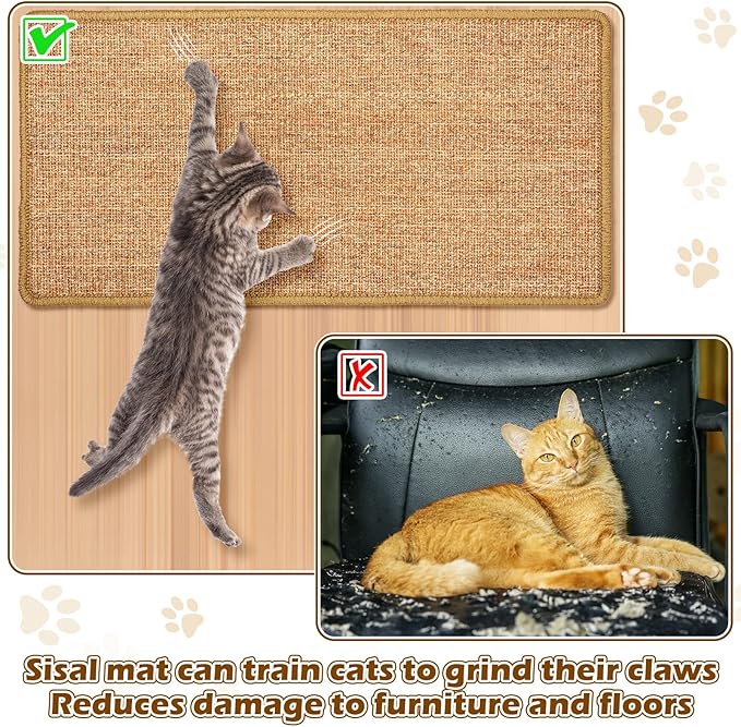 Riakrum 2 Pack 32 x 16 Inches Sisal Cat Pad Rectangular Sisal Scratch Mat Natural Fabric Horizontal Cat Pad Scratching Scratch Mat Protector for Furniture Sofa and Wall(Brown)
