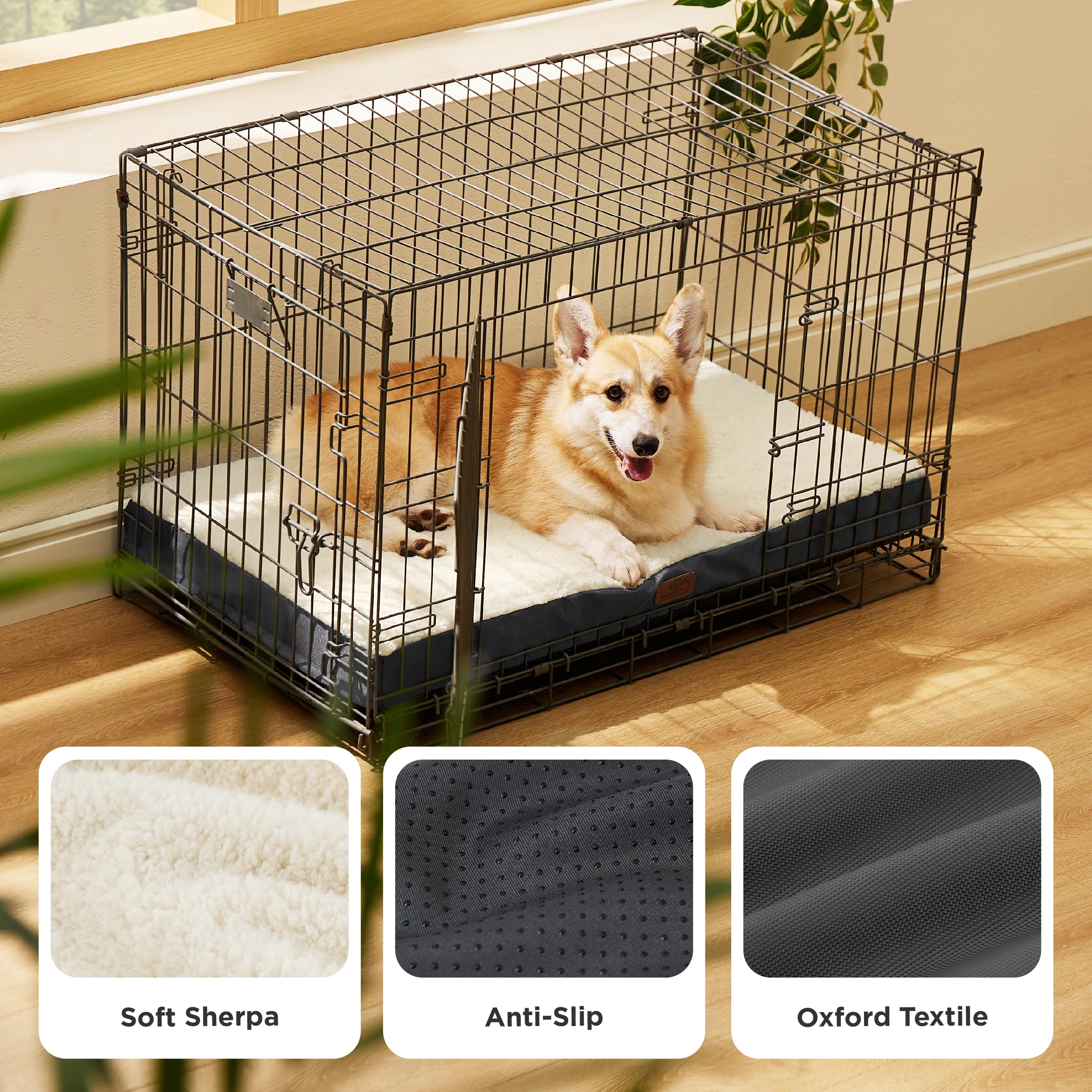 Bedsure Washable Dog Crate Bed for Large Size with Comfy Sherpa,35x22 Grey