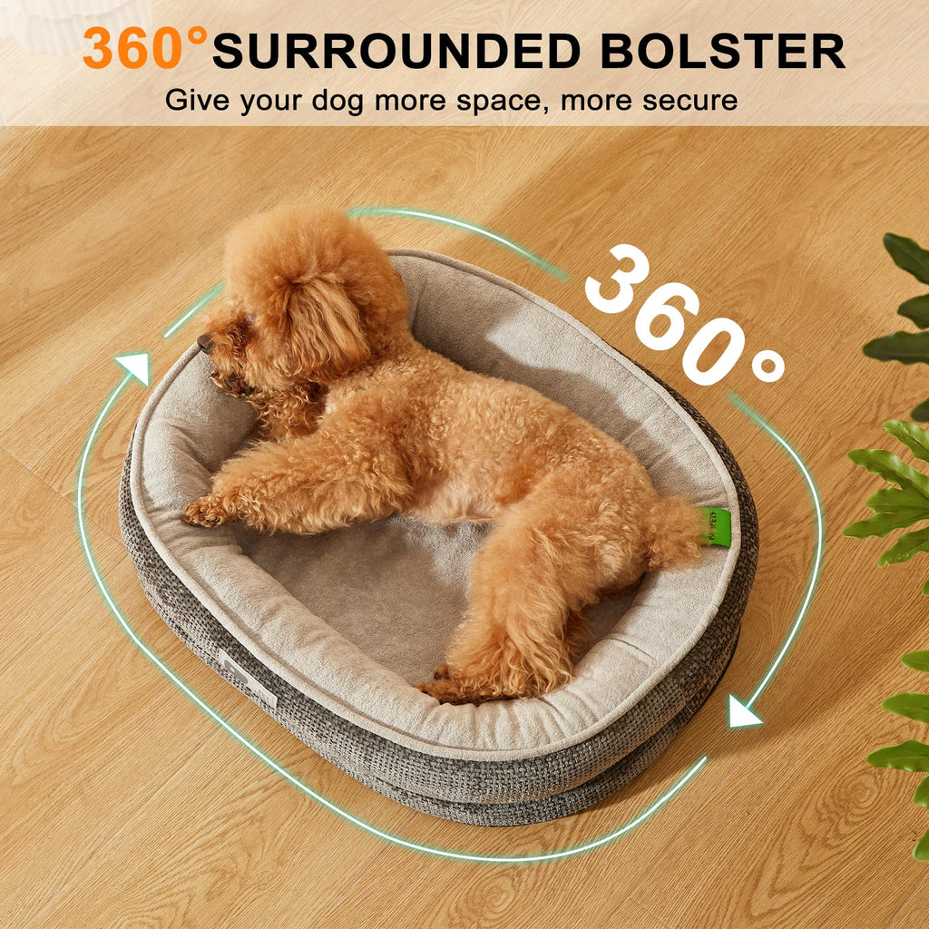 Dog Beds for Small Dogs,Orthopedic Bed with Removable Cover&Non-Slip Bottom Couch Bed with Four-Sided Bolster Grey S