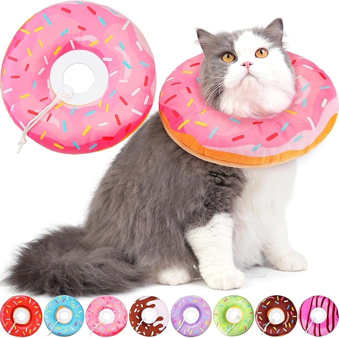 Hpetppy Cat Cone Collar Soft, Cat Recovery Collar for Wound Healing Cute Donut Adjustable Kittens Cones to Stop Licking Comfortable Lightweight Neck Elizabethan Collars for Cats Kittens After Surgery
