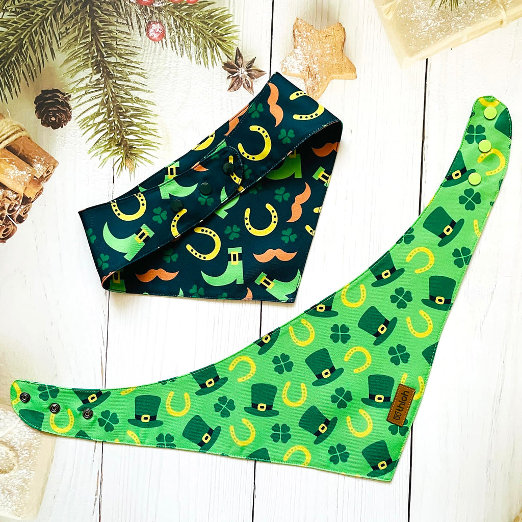 THLOH St. Patrick's Day Dog Bandanas with Snap Button, 2 Pack Reversible Shamrock Dog Scarf for Boy & Girl, Premium Durable Fabric, Gift for Dogs, Holiday Bandana for Small Dogs (Small)