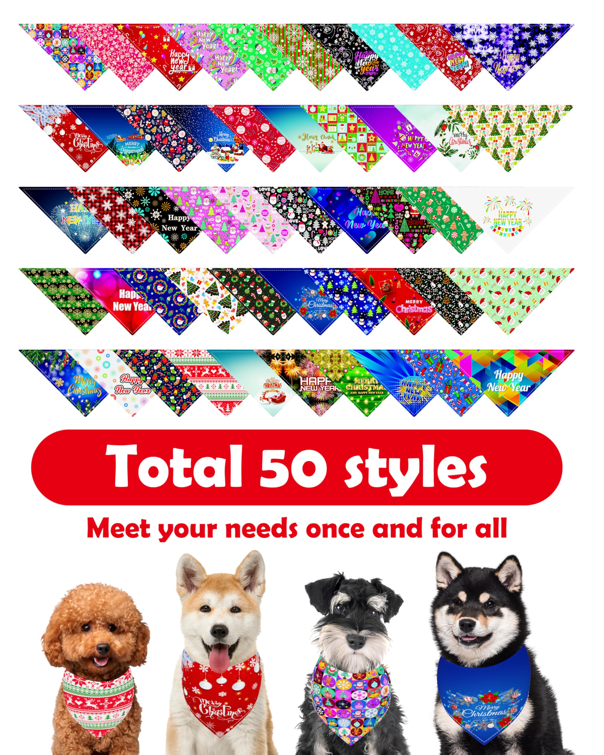 PET SHOW 50 Pack Christmas New Year Dog Bandanas Bulk for Large Dogs