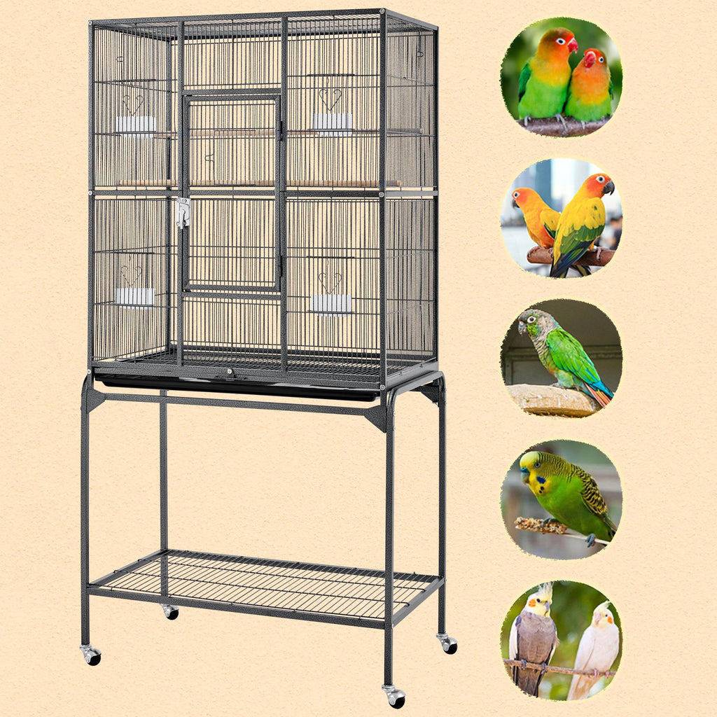 Yaheetech 63-Inch Wrought Iron Rolling Large Bird Cage for African Grey Small Quaker Amazon Parrots Canary Bird Flight Cage